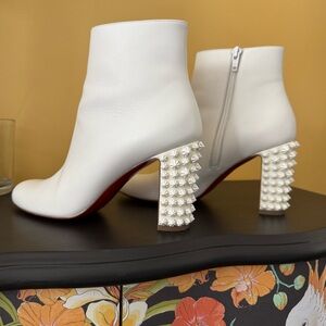 Christian Louboutin White Suzi Folk Smooth Calfskin Ankle Boots